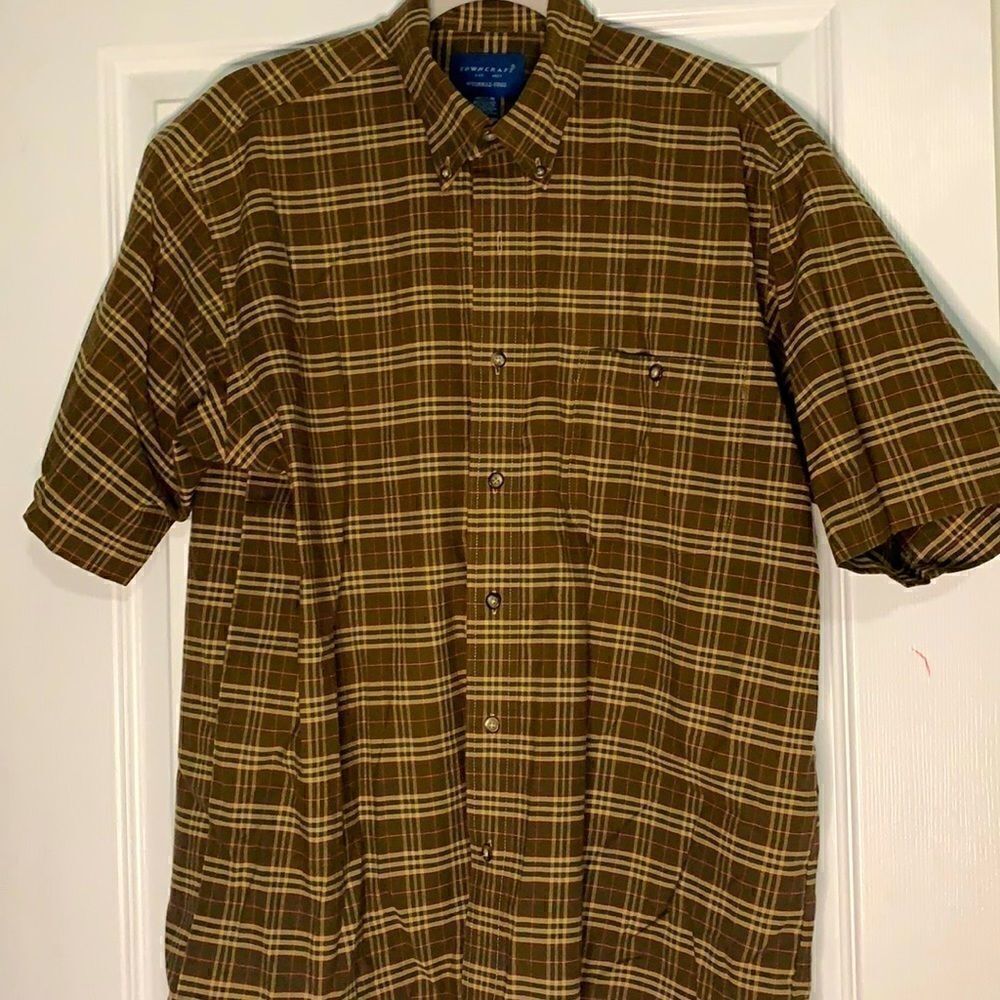 Towncraft Wrinkle Free Brown Plaid Shirt - Med